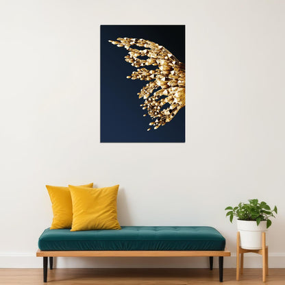 Golden Crystal Butterfly Wing Right Half Poster Luxury Abstract Nature Art Elegant Wall Decor Print