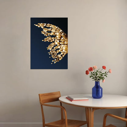 Golden Crystal Butterfly Wing Right Half Poster Luxury Abstract Nature Art Elegant Wall Decor Print