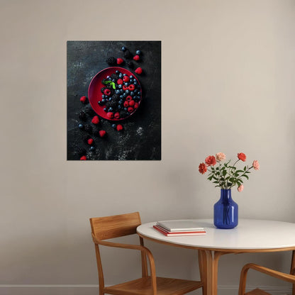 Berry Still Life Poster Dark Rustic Kitchen Art Fresh Fruit Wall Decor Print