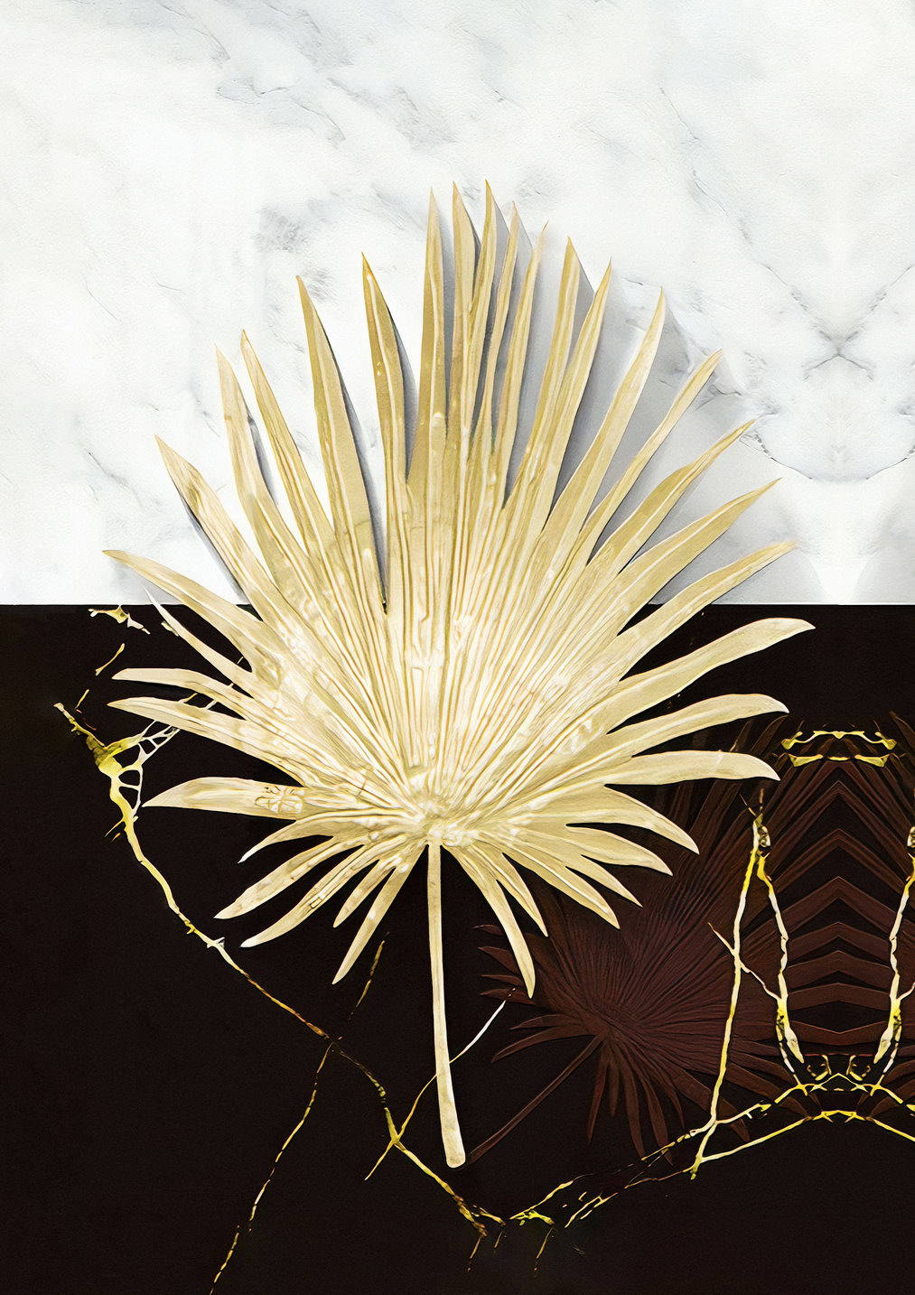 Golden Palm Leaf Poster Luxury Botanical Art Black and White Nature Wall Decor Print - xonomax