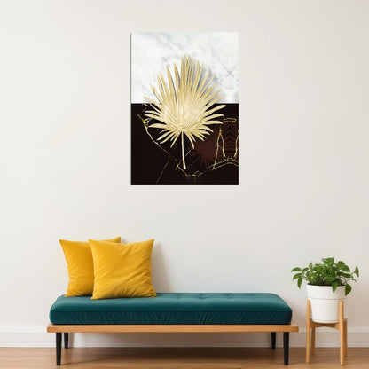 Golden Palm Leaf Poster Luxury Botanical Art Black and White Nature Wall Decor Print - xonomax