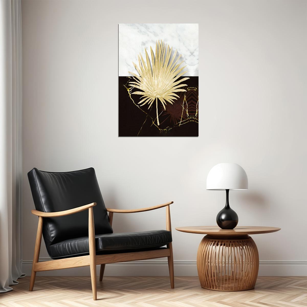 Golden Palm Leaf Poster Luxury Botanical Art Black and White Nature Wall Decor Print - xonomax