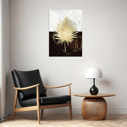 Golden Palm Leaf Poster Luxury Botanical Art Black and White Nature Wall Decor Print - xonomax