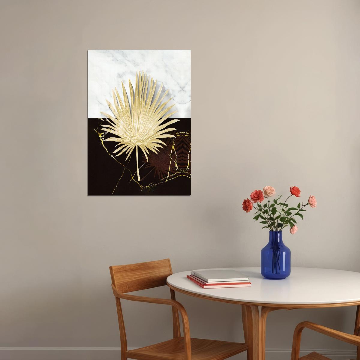 Golden Palm Leaf Poster Luxury Botanical Art Black and White Nature Wall Decor Print - xonomax