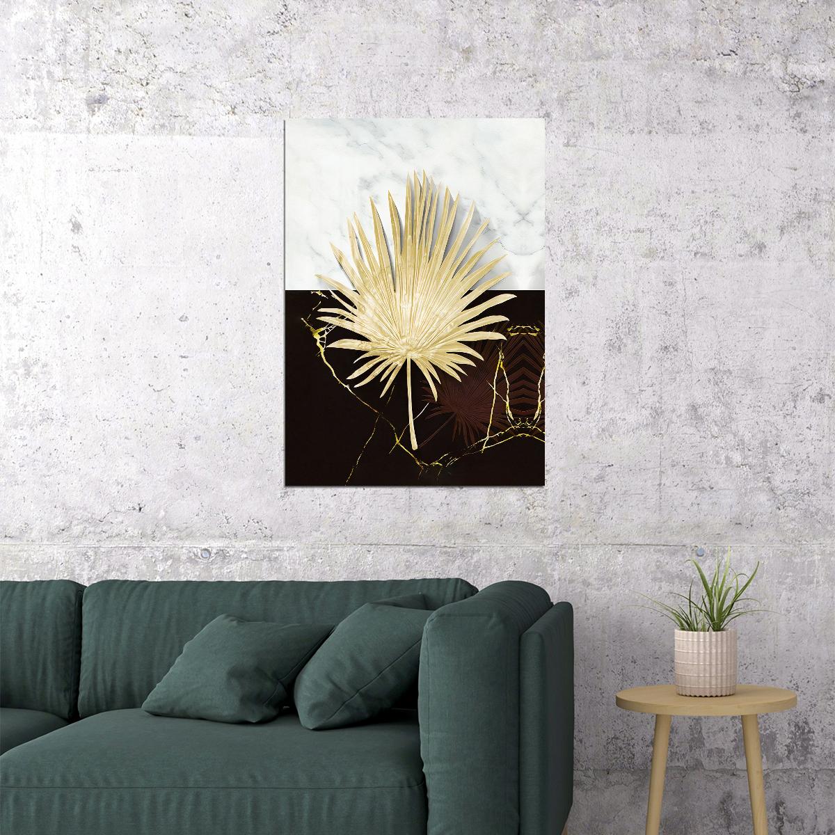 Golden Palm Leaf Poster Luxury Botanical Art Black and White Nature Wall Decor Print - xonomax