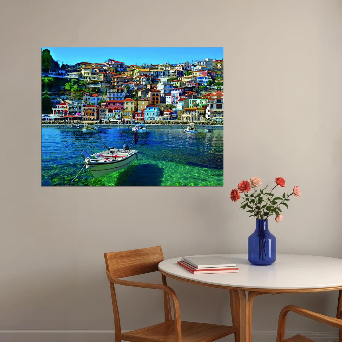 Colorful Coastal Village Poster Italian Seaside Photography Vibrant Wall Decor Print - xonomax