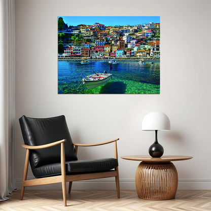Colorful Coastal Village Poster Italian Seaside Photography Vibrant Wall Decor Print - xonomax