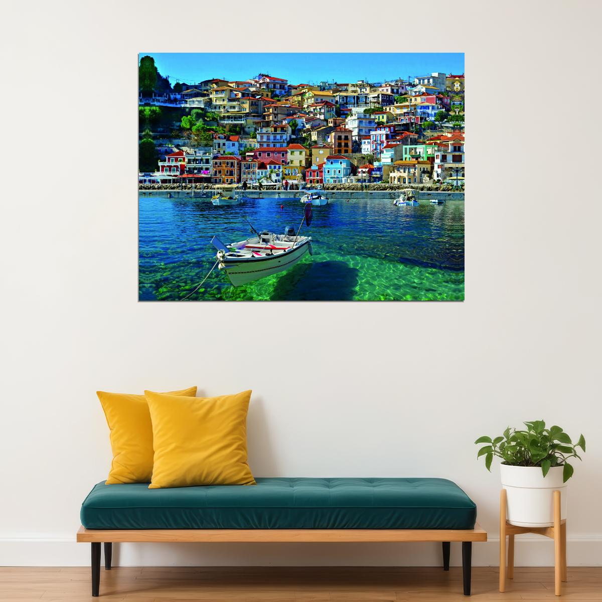 Colorful Coastal Village Poster Italian Seaside Photography Vibrant Wall Decor Print - xonomax