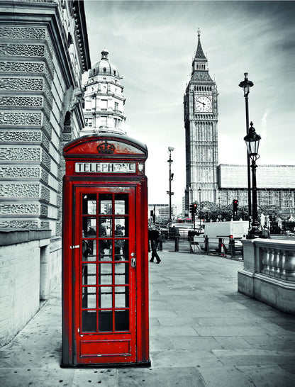 London Red Telephone Booth Poster Black and White Cityscape Iconic British Wall Art Print - xonomax