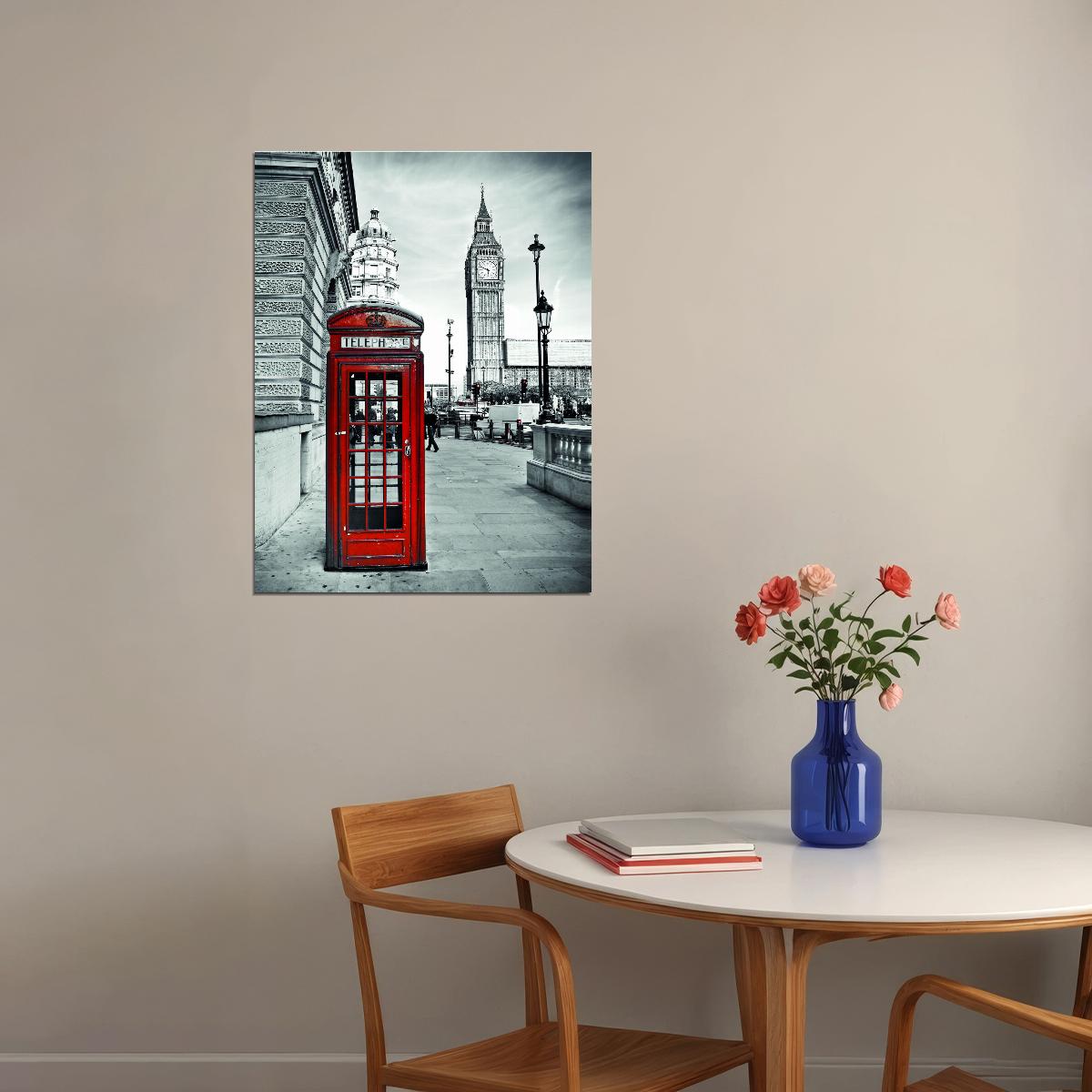 London Red Telephone Booth Poster Black and White Cityscape Iconic British Wall Art Print - xonomax