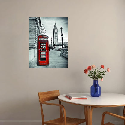London Red Telephone Booth Poster Black and White Cityscape Iconic British Wall Art Print - xonomax