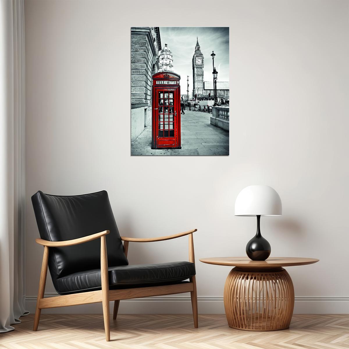 London Red Telephone Booth Poster Black and White Cityscape Iconic British Wall Art Print - xonomax