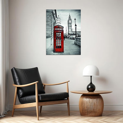 London Red Telephone Booth Poster Black and White Cityscape Iconic British Wall Art Print - xonomax