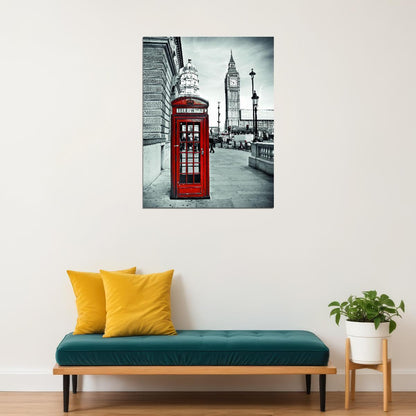 London Red Telephone Booth Poster Black and White Cityscape Iconic British Wall Art Print - xonomax