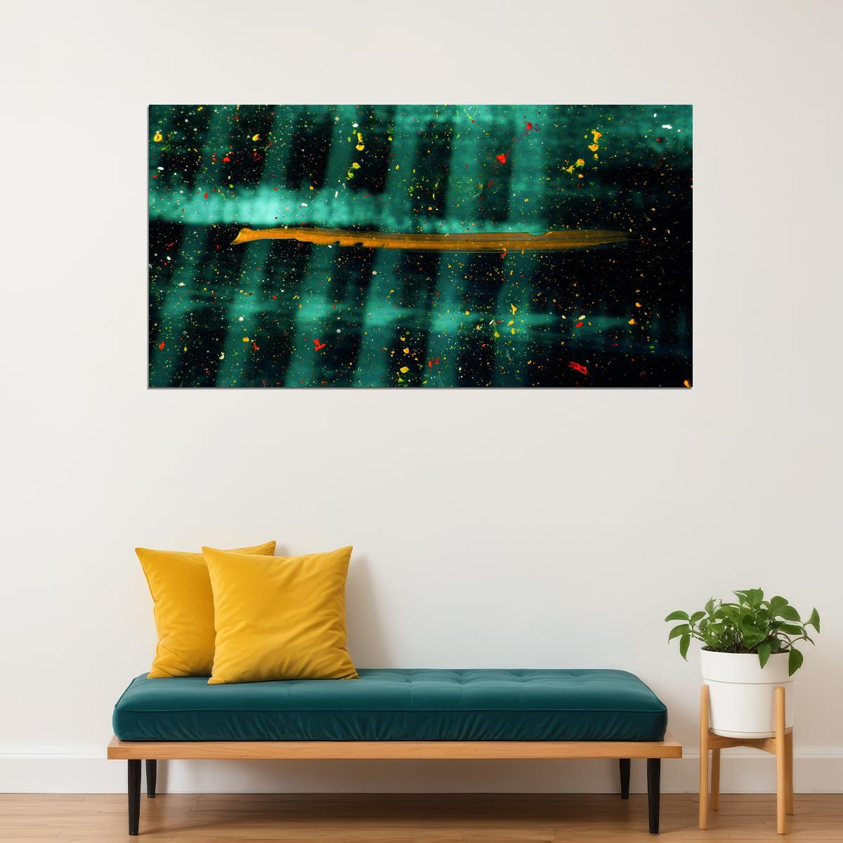 Green Forest Lights Poster Dreamy Nature Art Abstract Night Sky Wall Decor Print - xonomax