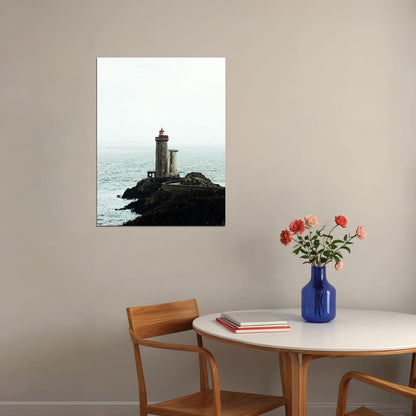 Lighthouse on Rocky Coast Poster Serene Seascape Photography Minimalist Coastal Wall Art Print - xonomax