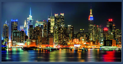 New York City Skyline Poster Vibrant Night Lights Urban Landscape Photography Wall Decor Print - xonomax