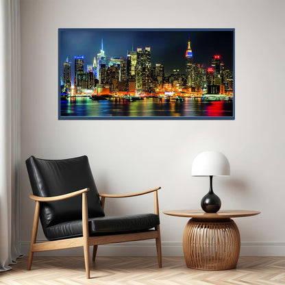 New York City Skyline Poster Vibrant Night Lights Urban Landscape Photography Wall Decor Print - xonomax