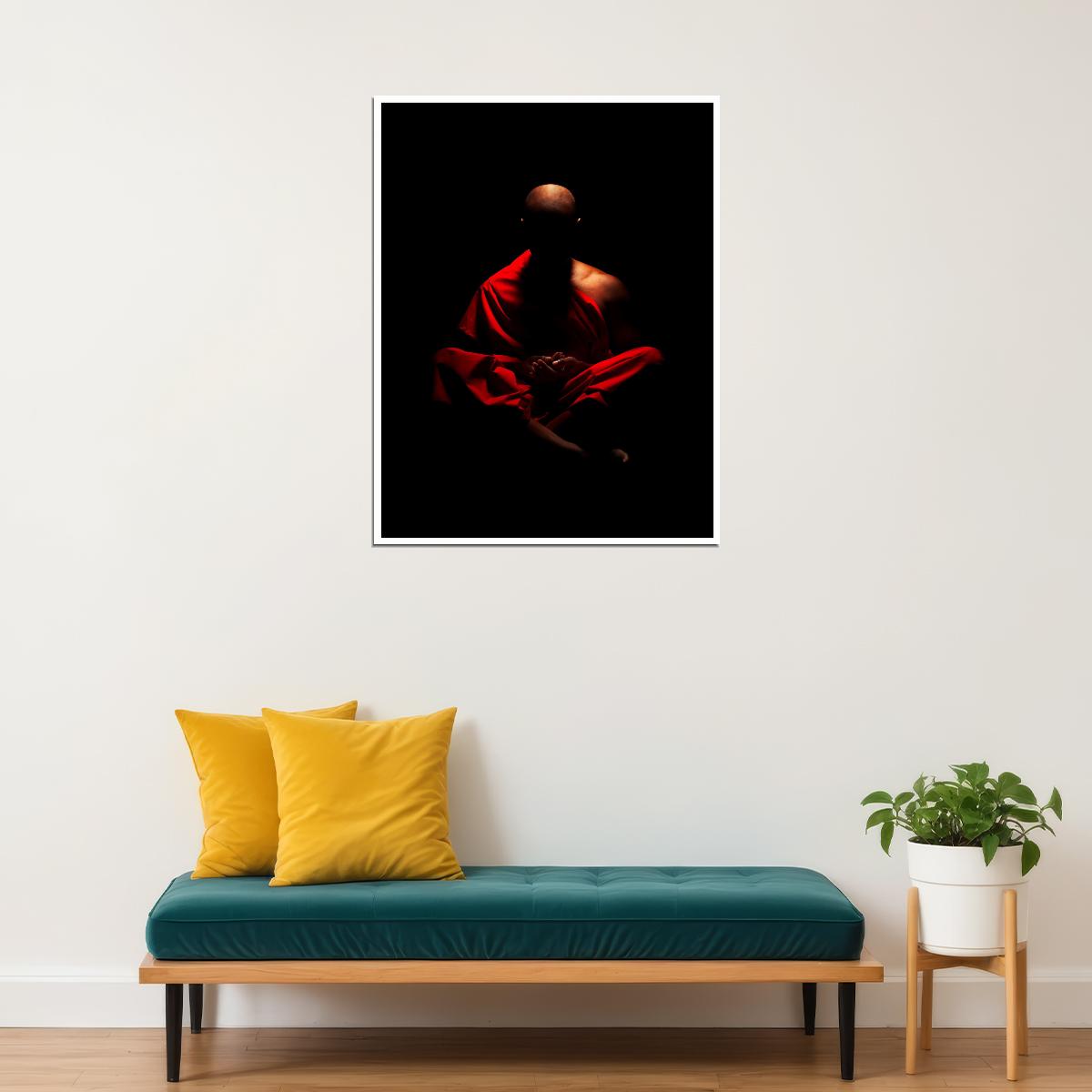 Meditative Monk Poster Dark Minimalist Photography Spiritual Zen Wall Art Decor Print - xonomax
