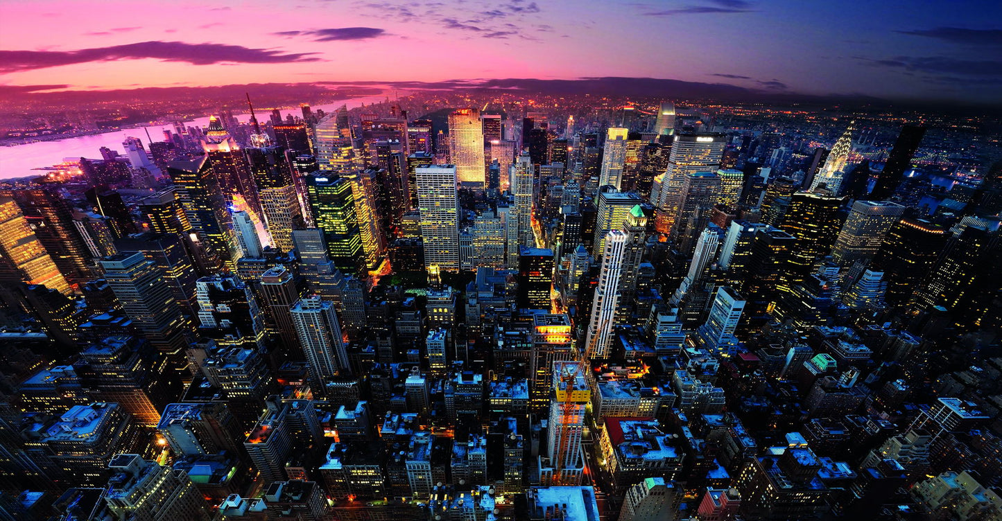 Aerial Cityscape at Dusk Poster Vibrant Urban Lights Skyline Photography Wall Art Print - xonomax