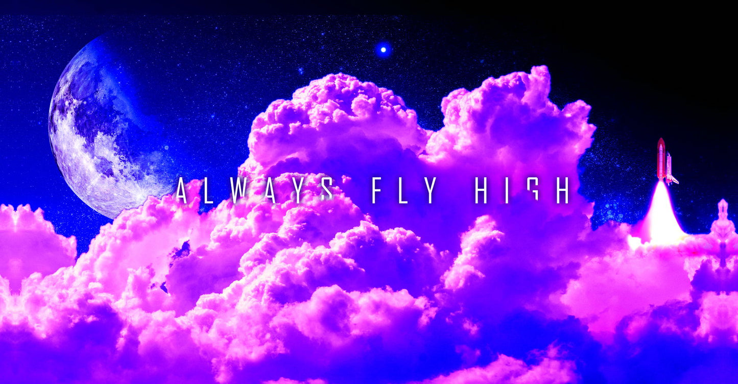 Fly High Cloudscape Poster Dreamy Purple Sky and Moon Inspirational Wall Art Print - xonomax