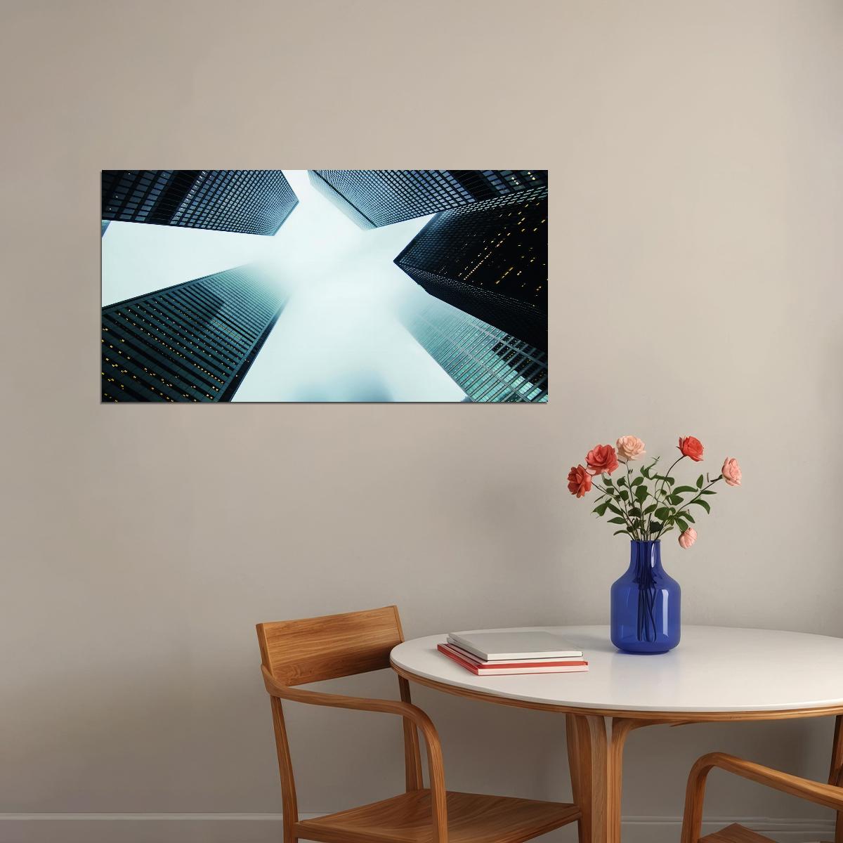 Abstract Skyscrapers Poster Modern Urban Architecture Geometric Perspective Wall Decor Print - xonomax