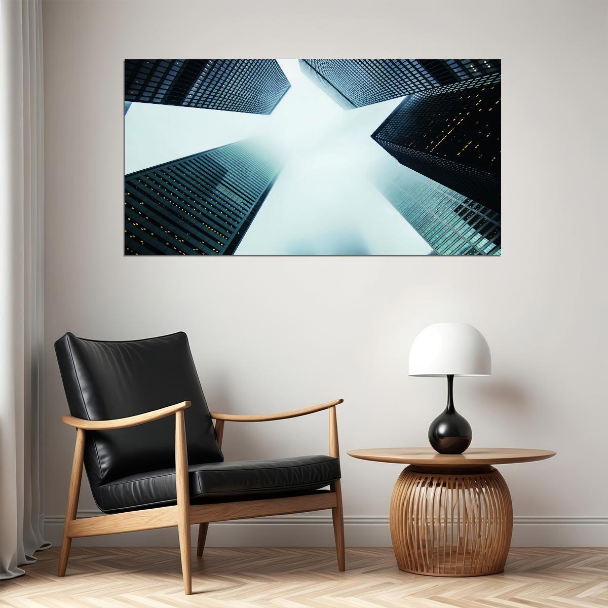 Abstract Skyscrapers Poster Modern Urban Architecture Geometric Perspective Wall Decor Print - xonomax