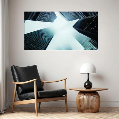 Abstract Skyscrapers Poster Modern Urban Architecture Geometric Perspective Wall Decor Print - xonomax