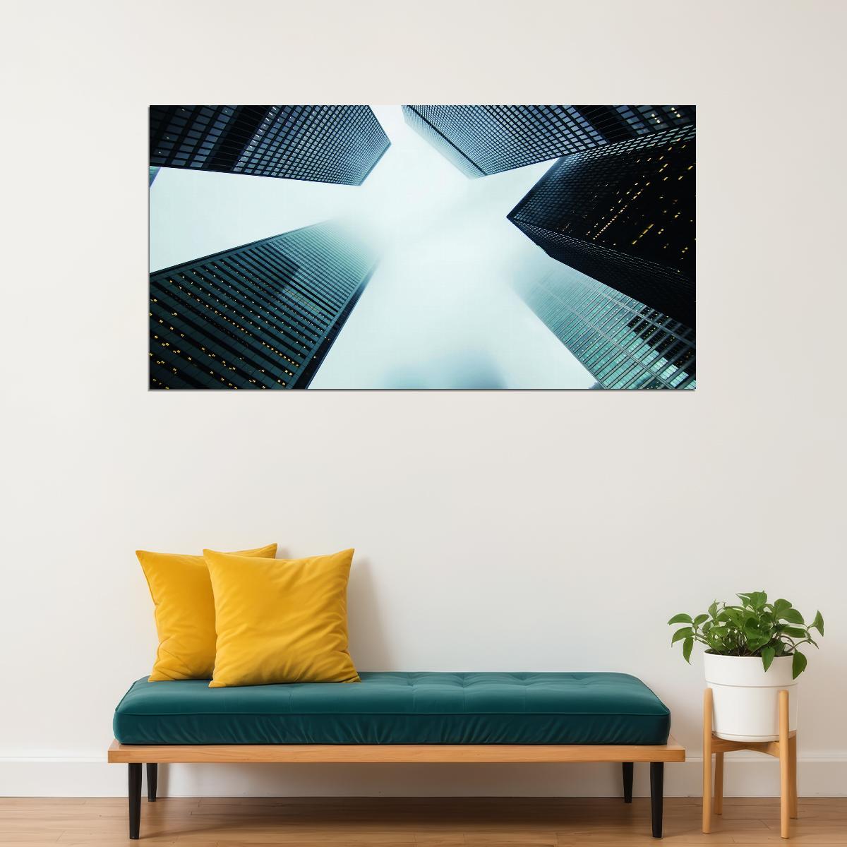 Abstract Skyscrapers Poster Modern Urban Architecture Geometric Perspective Wall Decor Print - xonomax