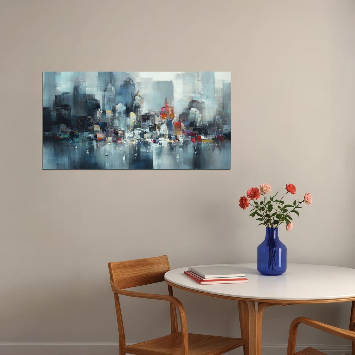 Abstract Cityscape Watercolor Poster Vibrant Urban Art Modern Impressionist Wall Decor Print - xonomax