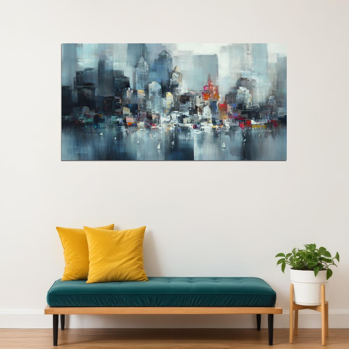 Abstract Cityscape Watercolor Poster Vibrant Urban Art Modern Impressionist Wall Decor Print - xonomax