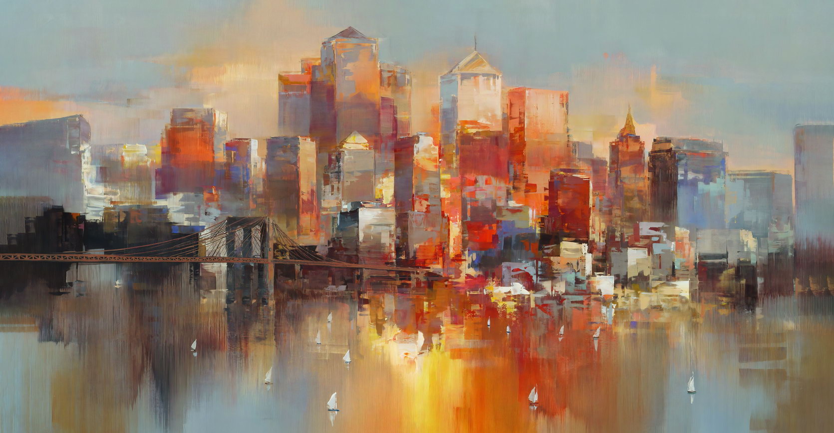 Sunset Cityscape Poster Abstract Urban Watercolor Modern Skyline Wall Art Decor Print - xonomax