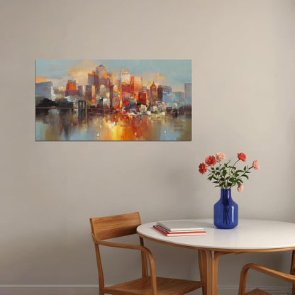 Sunset Cityscape Poster Abstract Urban Watercolor Modern Skyline Wall Art Decor Print - xonomax