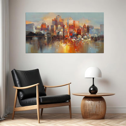 Sunset Cityscape Poster Abstract Urban Watercolor Modern Skyline Wall Art Decor Print - xonomax