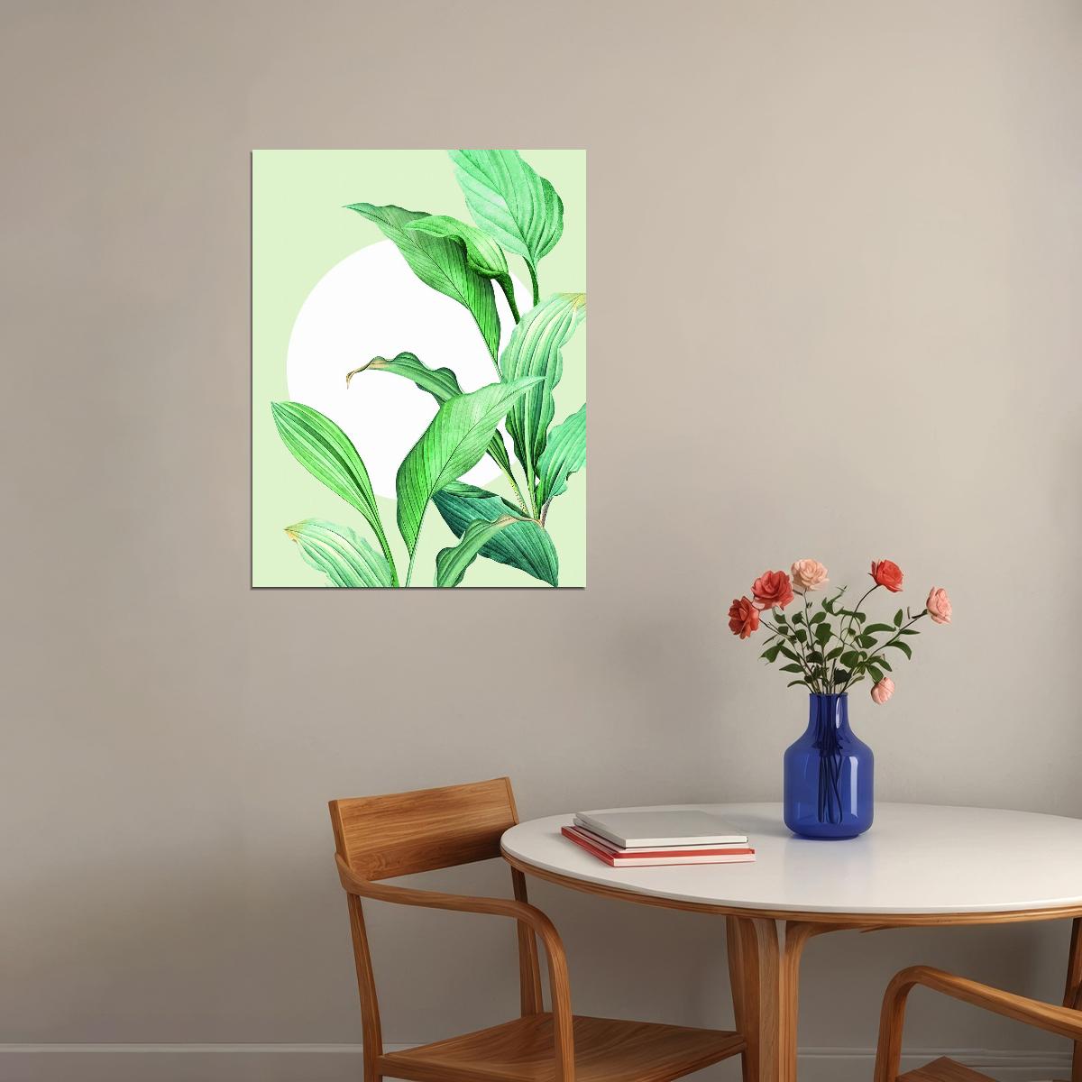 Green Leaf Botanical Poster Minimalist Nature Art Fresh Plant Wall Decor Print - xonomax