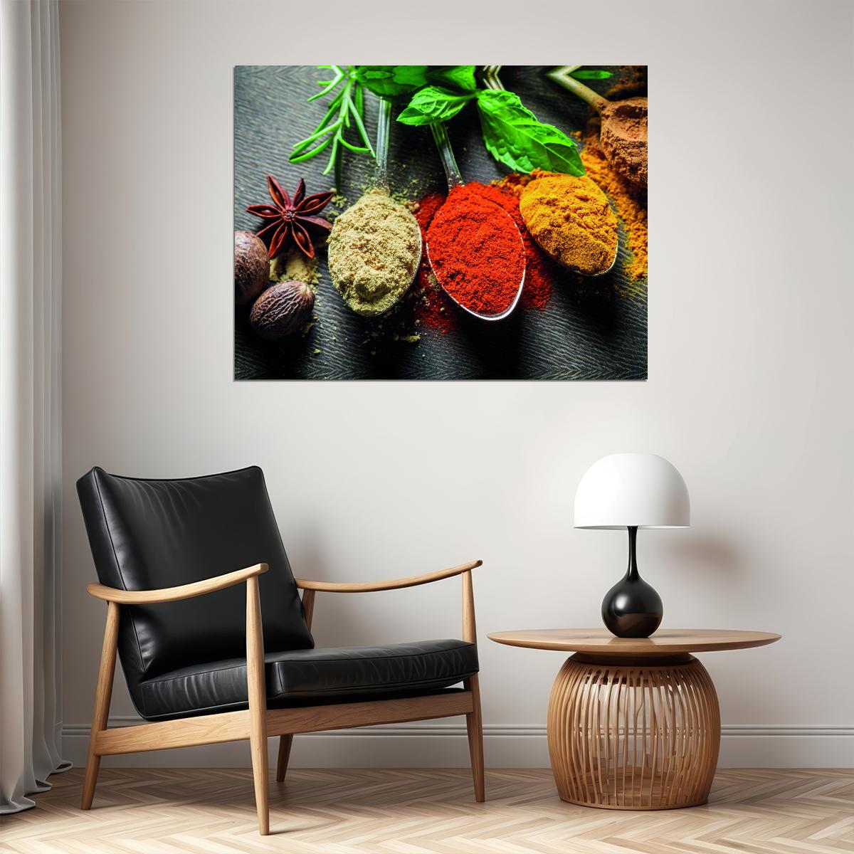 Assorted Spices Poster Vibrant Culinary Art Rustic Kitchen Decor Modern Food Wall Print - xonomax