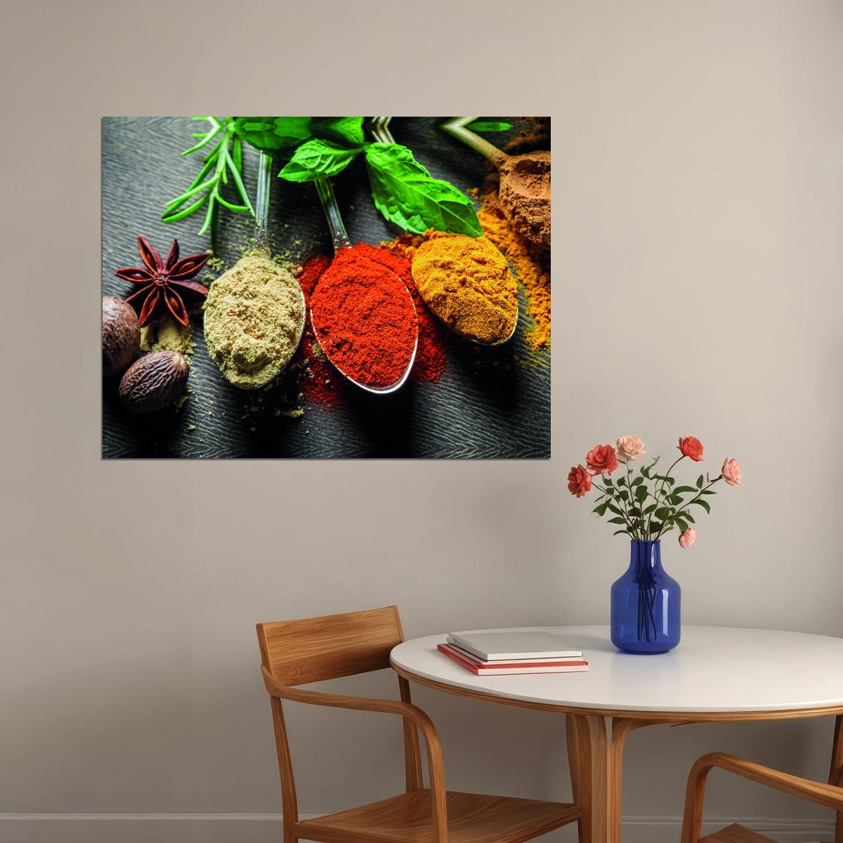 Assorted Spices Poster Vibrant Culinary Art Rustic Kitchen Decor Modern Food Wall Print - xonomax