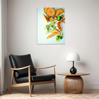 Fresh Melon and Lime Still Life Poster Modern Kitchen Art Vibrant Food Wall Decor Print - xonomax