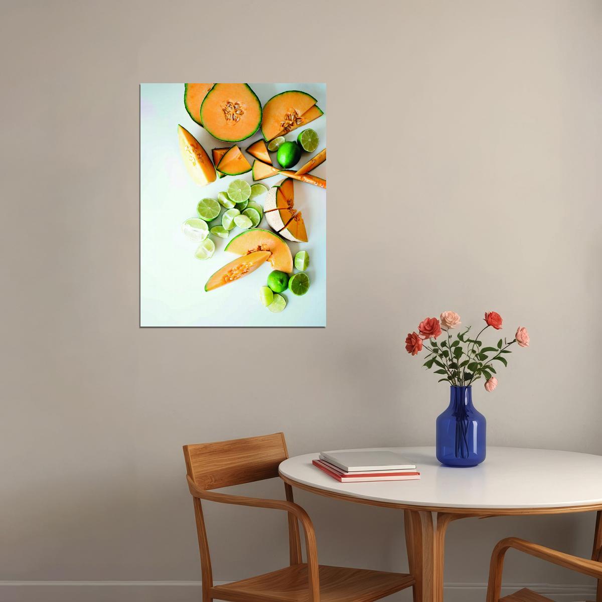 Fresh Melon and Lime Still Life Poster Modern Kitchen Art Vibrant Food Wall Decor Print - xonomax