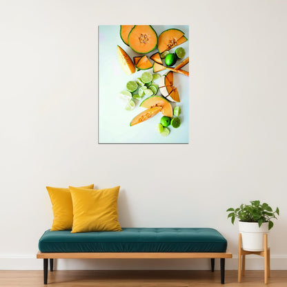 Fresh Melon and Lime Still Life Poster Modern Kitchen Art Vibrant Food Wall Decor Print - xonomax
