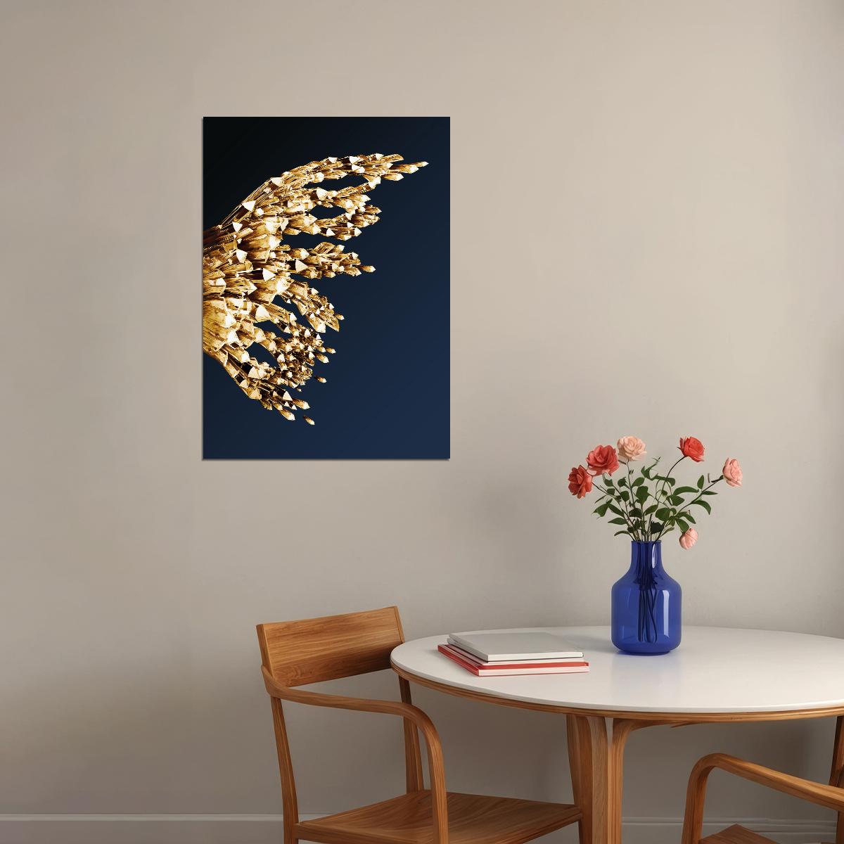 Golden Crystal Butterfly Wing Left Half Poster Luxury Abstract Nature Art Elegant Wall Decor Print - xonomax