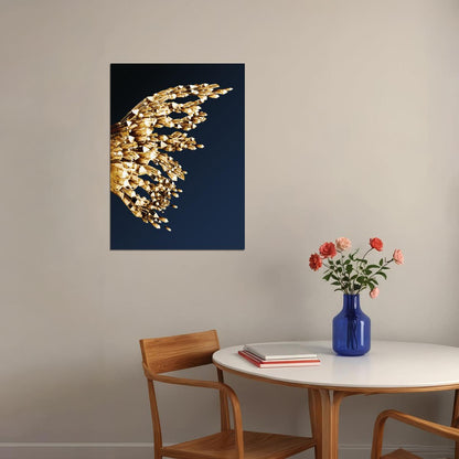Golden Crystal Butterfly Wing Left Half Poster Luxury Abstract Nature Art Elegant Wall Decor Print - xonomax