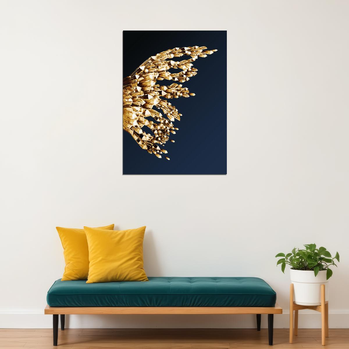 Golden Crystal Butterfly Wing Left Half Poster Luxury Abstract Nature Art Elegant Wall Decor Print - xonomax