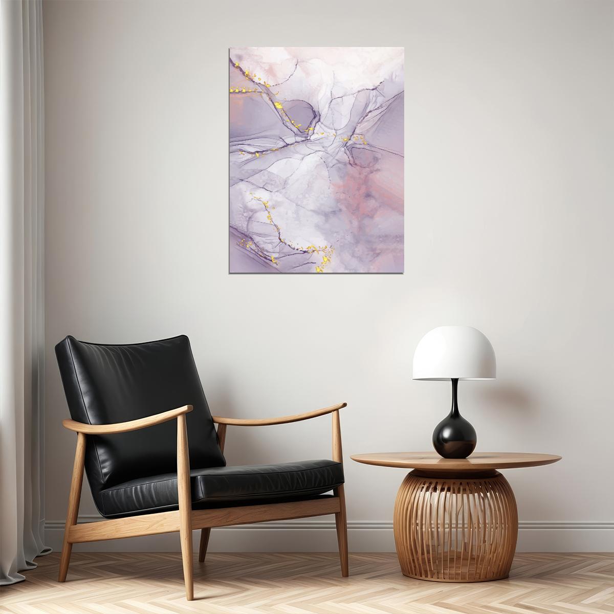 Dreamy Marble Texture Poster Purple and Gold Abstract Art Modern Wall Decor Print - xonomax