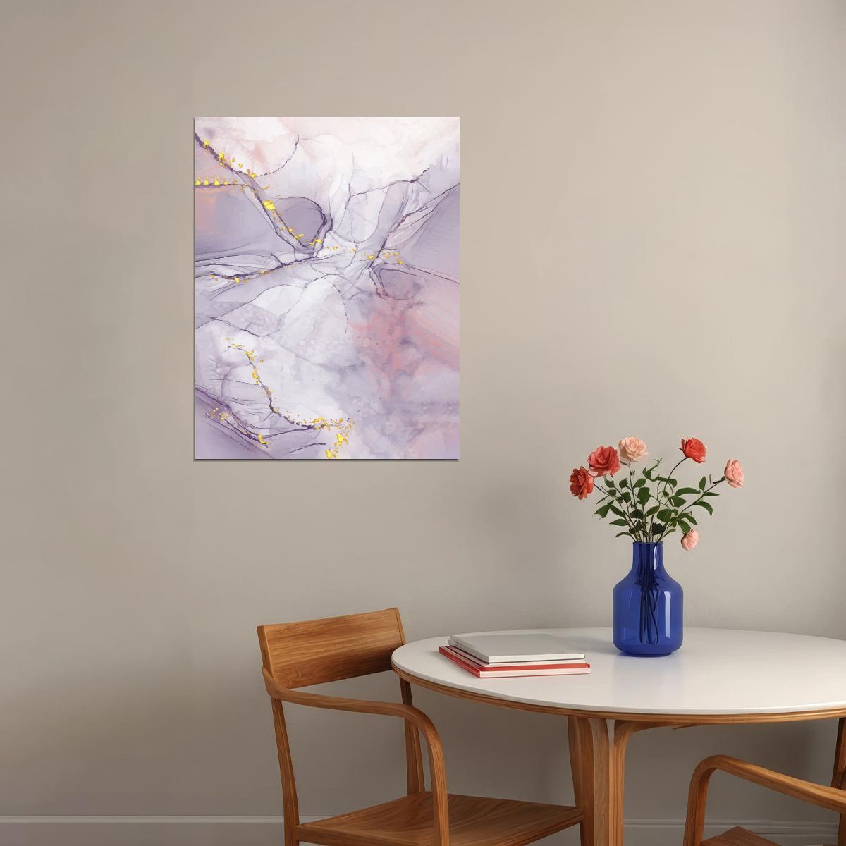 Dreamy Marble Texture Poster Purple and Gold Abstract Art Modern Wall Decor Print - xonomax