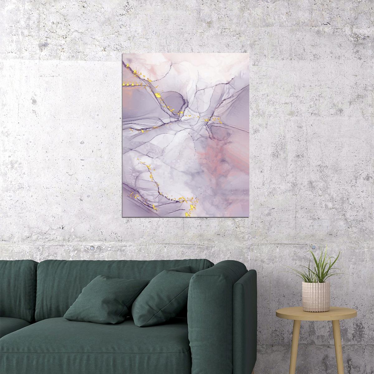 Dreamy Marble Texture Poster Purple and Gold Abstract Art Modern Wall Decor Print - xonomax