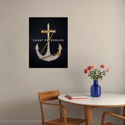 Sankt Petersburg Anchor Poster Elegant Nautical Art Black and Gold City Decor Print