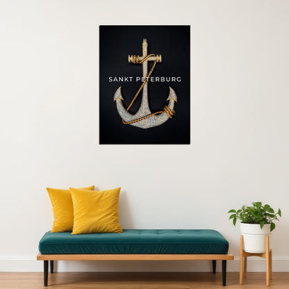 Sankt Petersburg Anchor Poster Elegant Nautical Art Black and Gold City Decor Print