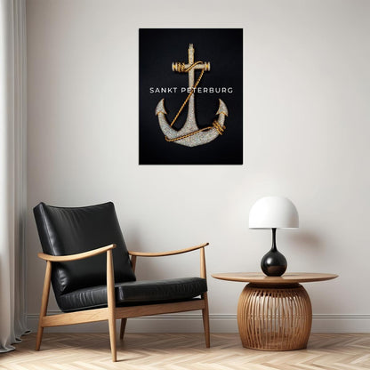 Sankt Petersburg Anchor Poster Elegant Nautical Art Black and Gold City Decor Print