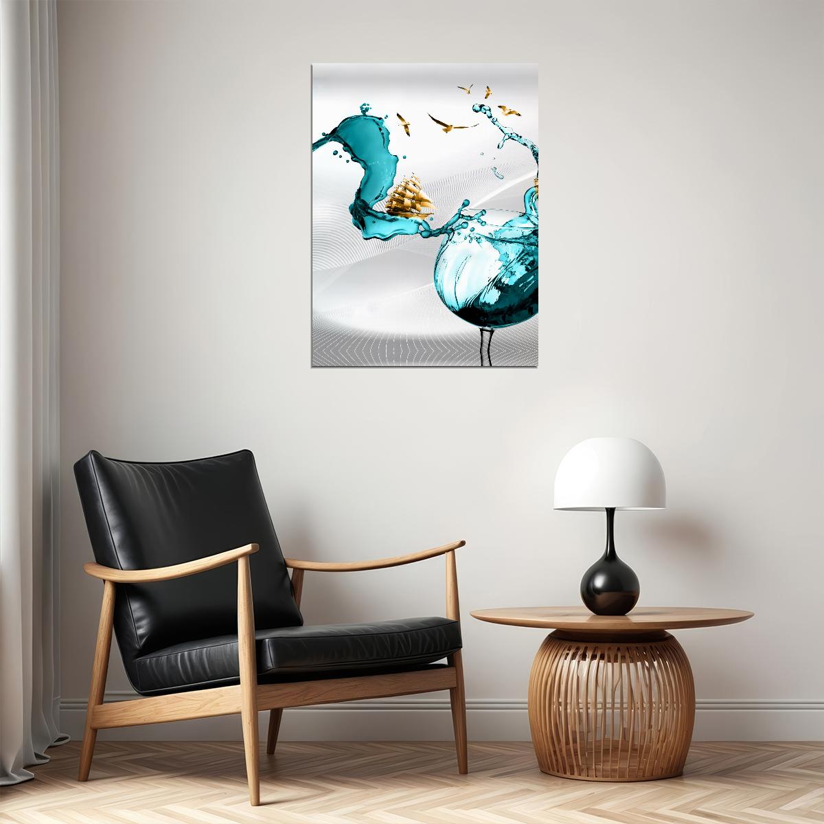 Dynamic Water Splash Poster Abstract Liquid Art Contemporary Wall Decor Print